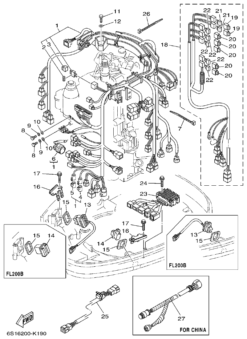 Yamaha F200BET, FL200BET ELECTRICAL 3 parts diagram